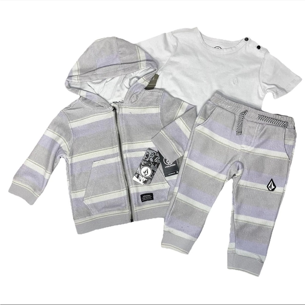 Volcom Purple Grey Hoodie Pants Shirt Set Jogger Infant Boys 12 Months NWT